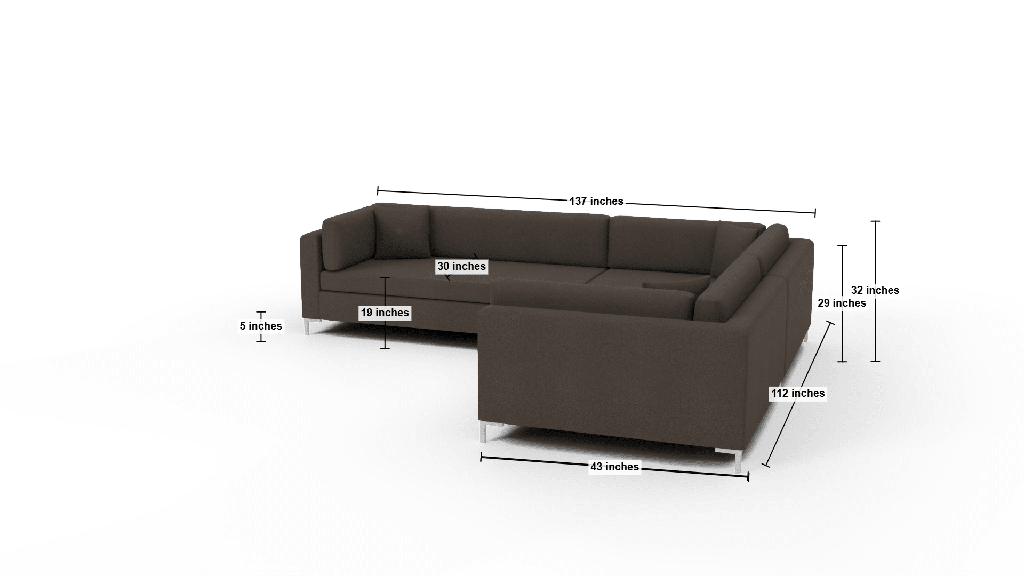 Bonnell 137" Double Cuddler Right Corner Sectional - Dimensions