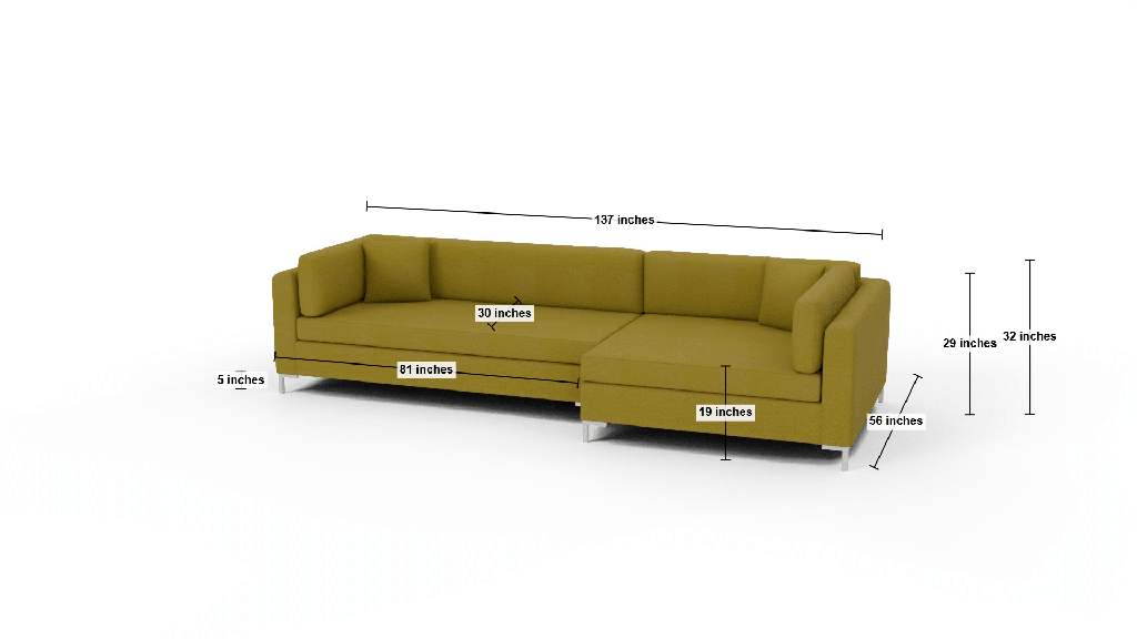 Bonnell 137" Right Cuddler Sectional - Dimensions