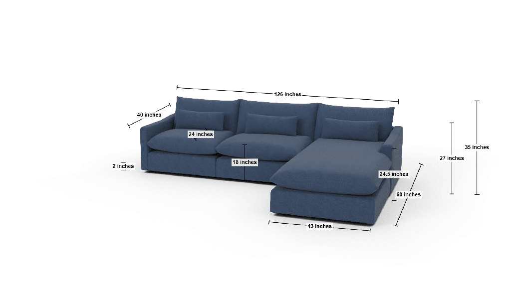 Bouldin 126" Raf Chaise Sectional - Dimensions