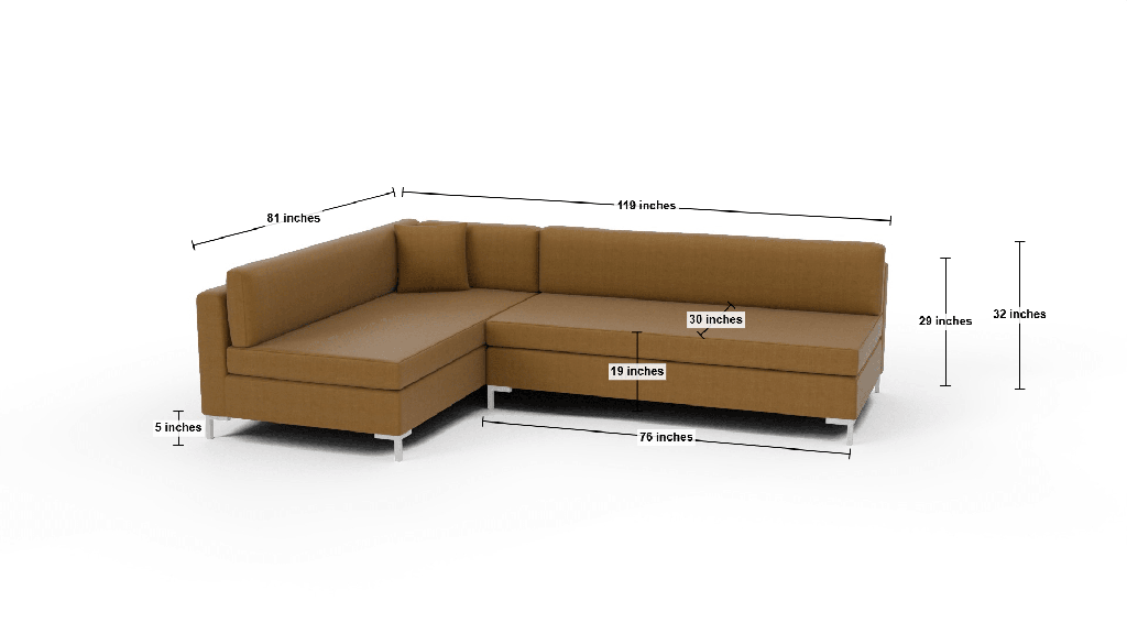 Bonnell 119" Left Corner Armless Sectional - Dimensions
