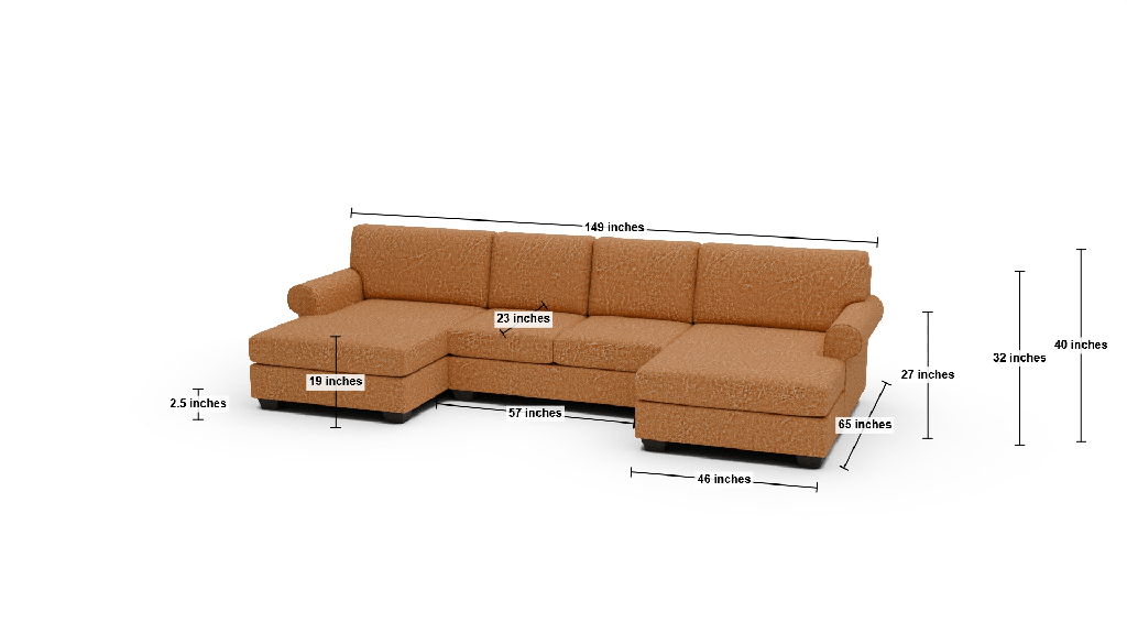 Manor 149" Double Chaise With Armless Loveseat - Dimensions