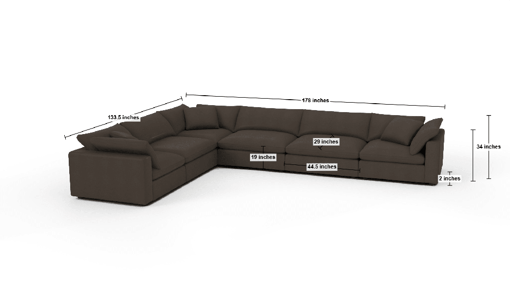 Fluffy 178" 6 Piece Large Corner Sectional - Dimensions