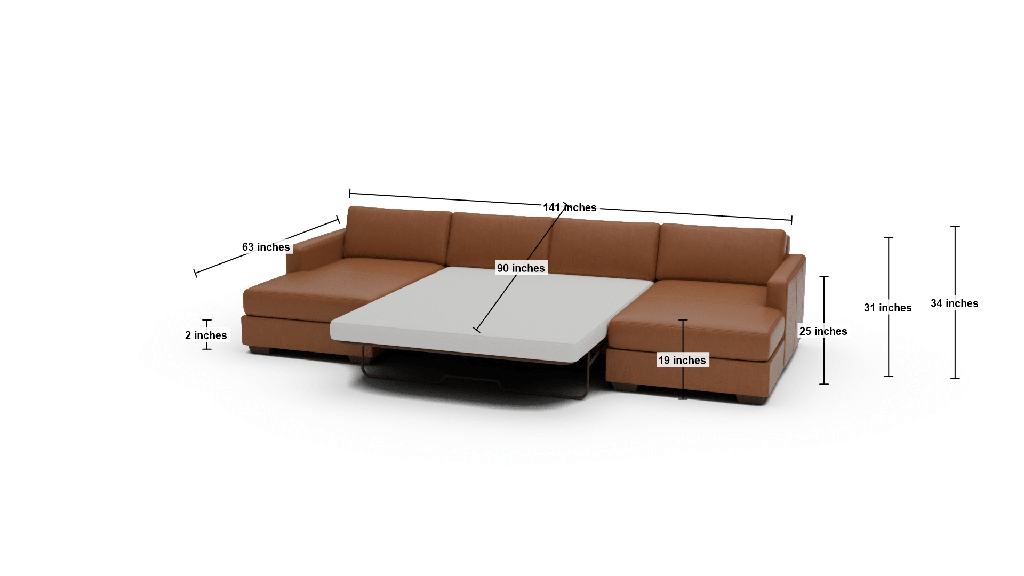 Track 141" Leather Double Chaise With Full Sleeper Loveseat - Dimensions