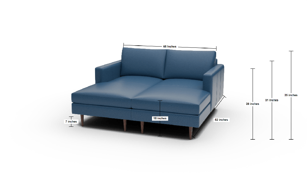 Wallace 66" Leather Untufted Double Chaise - Dimensions