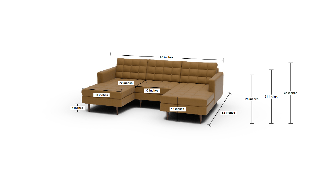 Wallace 96" Double Chaise With Armless Chair - Dimensions