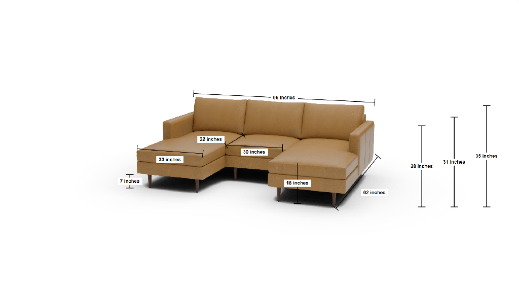 Wallace 96" Leather Untufted Double Chaise With Armless Chair - Dimensions