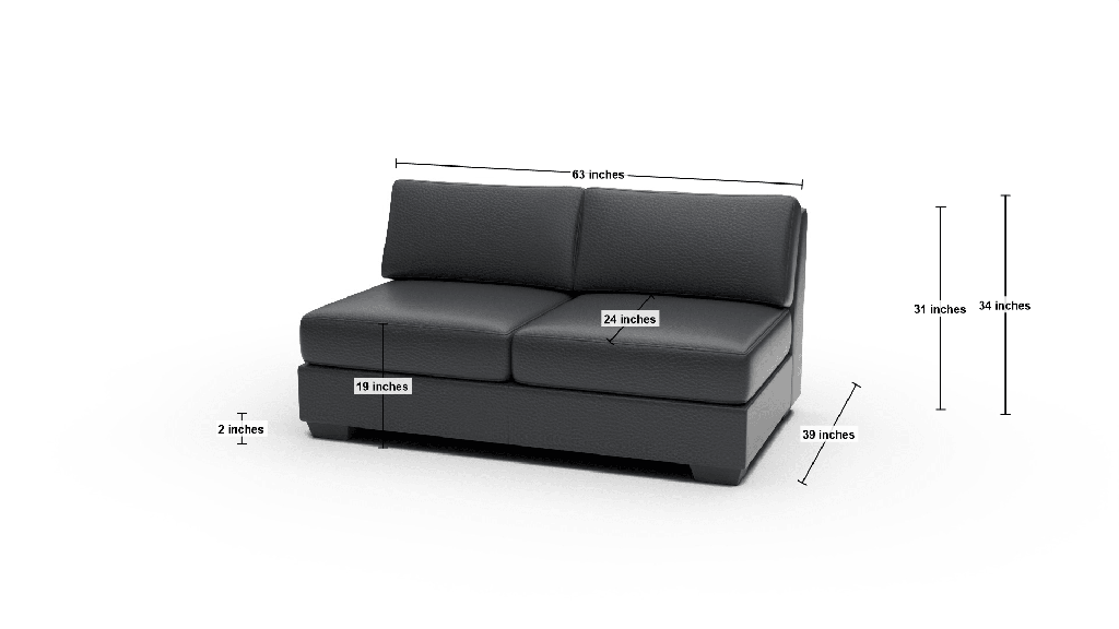 Track Leather Armless Loveseat - Dimensions