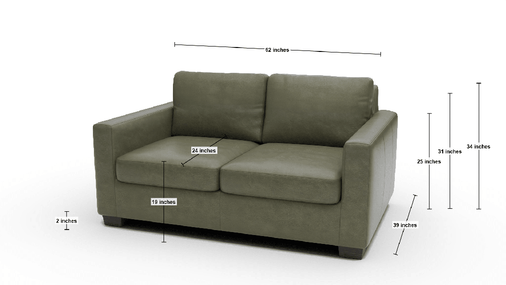 Track 62" Leather Loveseat - Dimensions