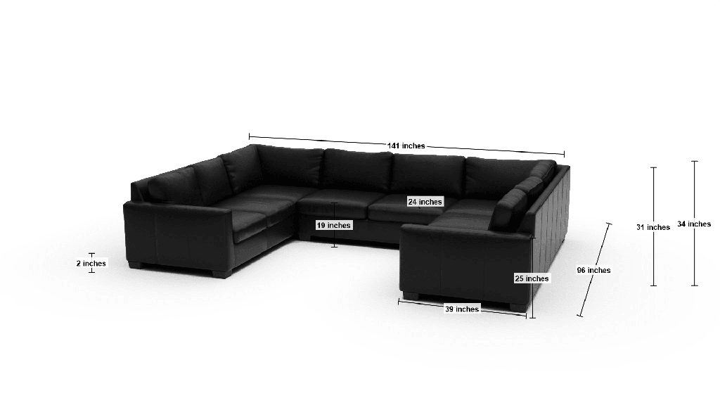 Track 141" Leather Corner Sofa U Sectional - Dimensions