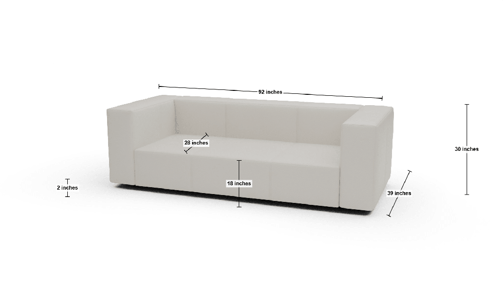 Brentwood 92" Leather Sofa - Dimensions