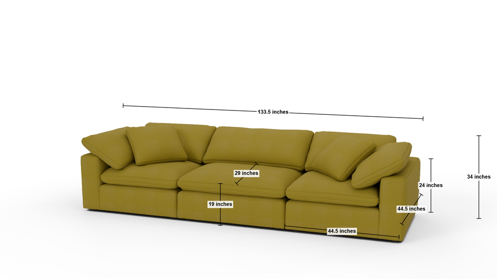Fluffy DB 133.5" 3pc Sofa - Dimensions