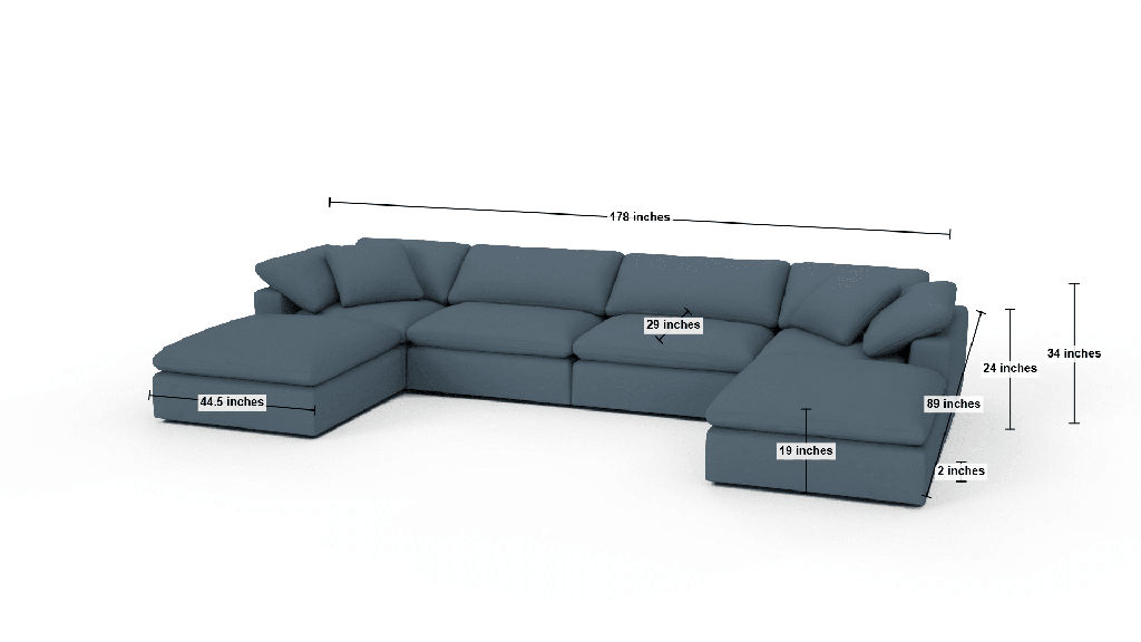 Fluffy DB 178" 4 Piece Sectional W/Double Otto - Dimensions
