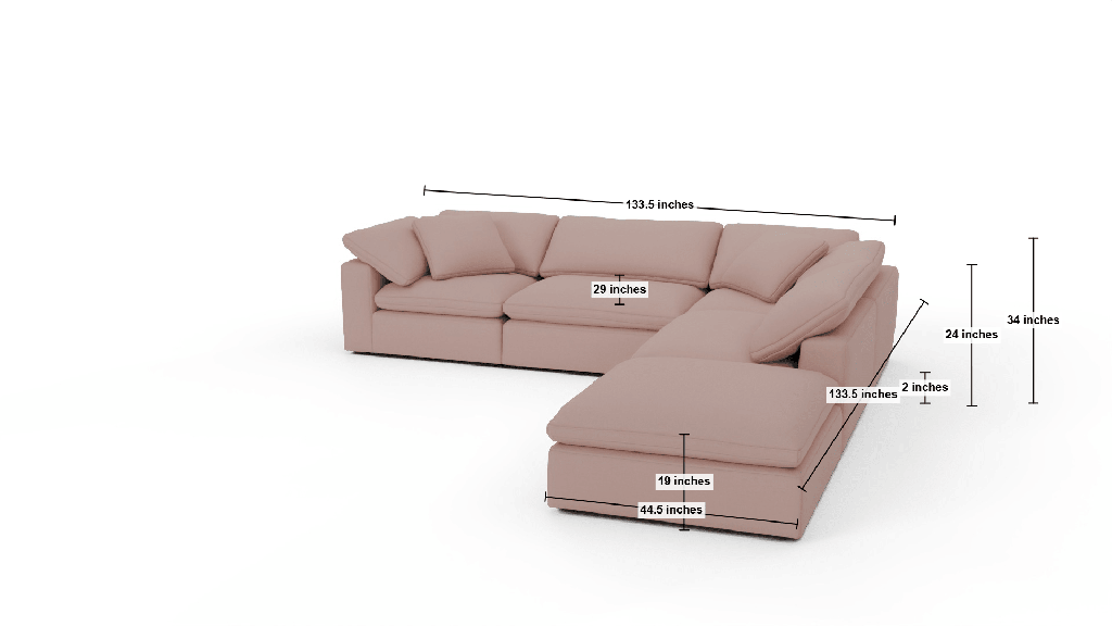 Fluffy DB 133.5" 4 Piece Sectional w/Otto - Dimensions