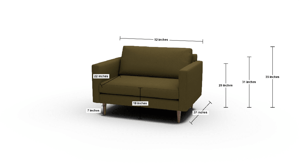 Wallace 52" Untufted Chair and A Half - Dimensions